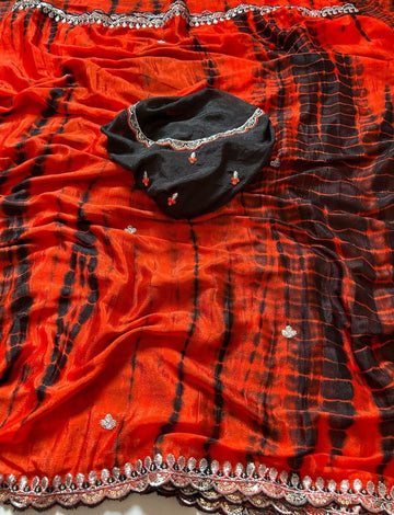 Soft Chinnon Saree with scallop Border