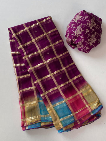 Viscose Georgette Checks Saree
