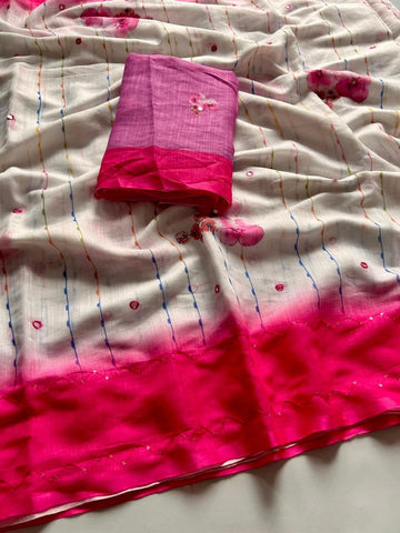 Gadwal Lenin Saree with kantha work