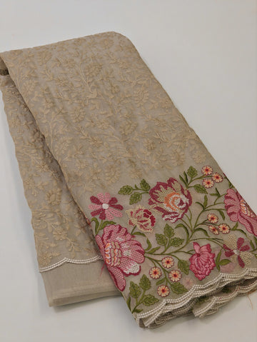 Pure zari tissue saree with embroidery