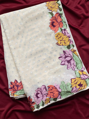 Pure Georgette saree with floral embroidery work