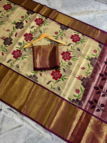 Exclusive Hand Painted Banarasi Tissue Silk Saree