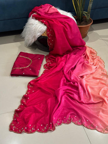 Soft Chinnon Saree with Cutdana Work