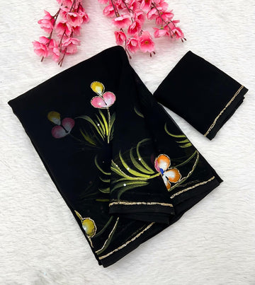 Soft Pure Georgette Handwork Sarees