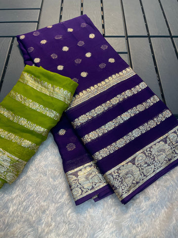 Viscose Georgette Saree With Contrast Running Blouse