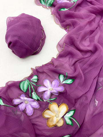 Soft Pure Chiffon Handwork Light Weight Sarees
