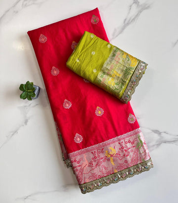 Paithani Silk Pure Nylon Viscose Khadi Crep Georgette Meenakari Jaquard Weaving Border
