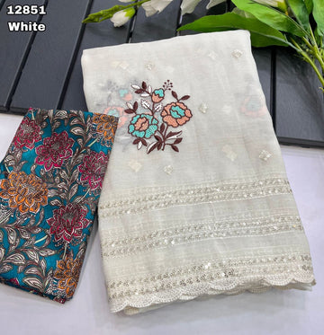 New Colors in Crunchy Design Saree White and Offwhite