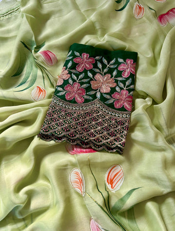 Pastel Green Chiffon Saree