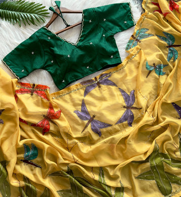 Premium Designer Saree with Stitched Work Blouse Free Size 38