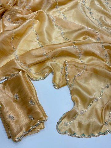 Premium Fendy Satin with Maggam Work