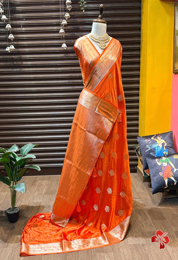 Orange Pure Banarasi Mashru Soft Silk