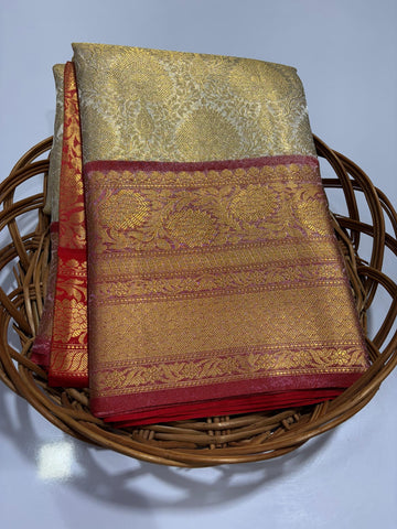 Premium Silver Banarasi Tissue Silk