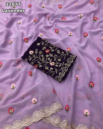 Georgette with Multi Floral Embroidery Design