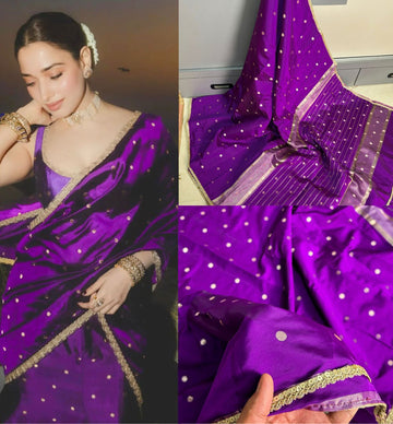 Tamanna Ma’am Inspired Border Lace Soft Katan Silk Saree