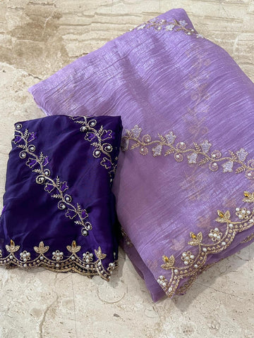 Soft Crunchy Designer Saree with Contrast Blouse