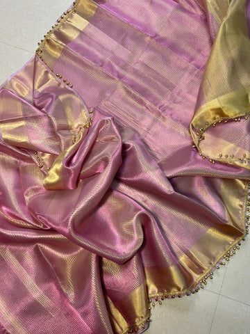Premium Banarasi Tissue Silk Saree with Lace Border