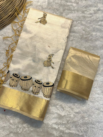 Cream Shade Premium Tussar Silk Sarees