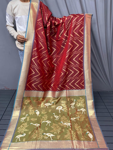 Soft Silk Saree with Viscose zig zag Design