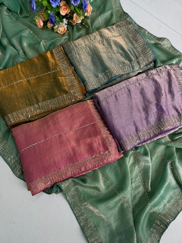 Fendy Chiffon Dual Shad Saree With Jharkhan Work Running Blouse