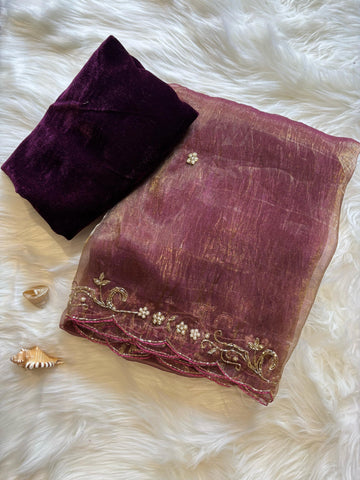 Premium Handwork Saree with Cutdana and Moti Work