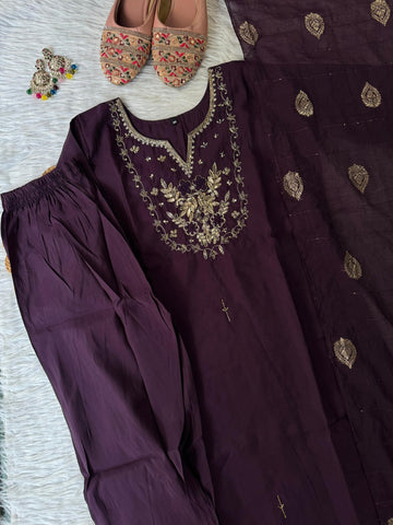 Beautiful Premium Brown Designer Kurti Set