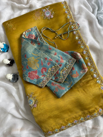 Premium Tissue Silk with Coding Work & Stitched Blouse 38