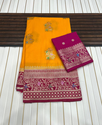 Pure Khadi Crep Georgette antique colour jari Meena Jaqurad Weveing Rich pallu saree with running blouse