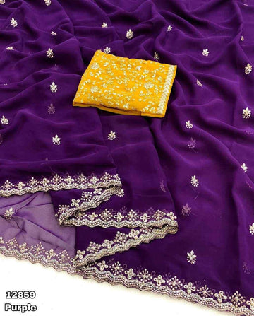 Soft Faux Georgette Stone Work Sarees