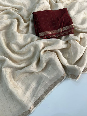 Soft Viscose Pure Chinon Saree With Contrast Running Blouse