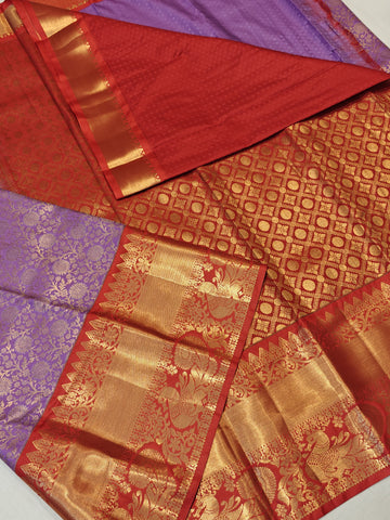 Premium Quality Purple with Red Semi Kanchipattu Sarees in 5 Beautiful Designs