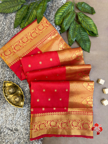 Red Banarasi Soft Silk Saree