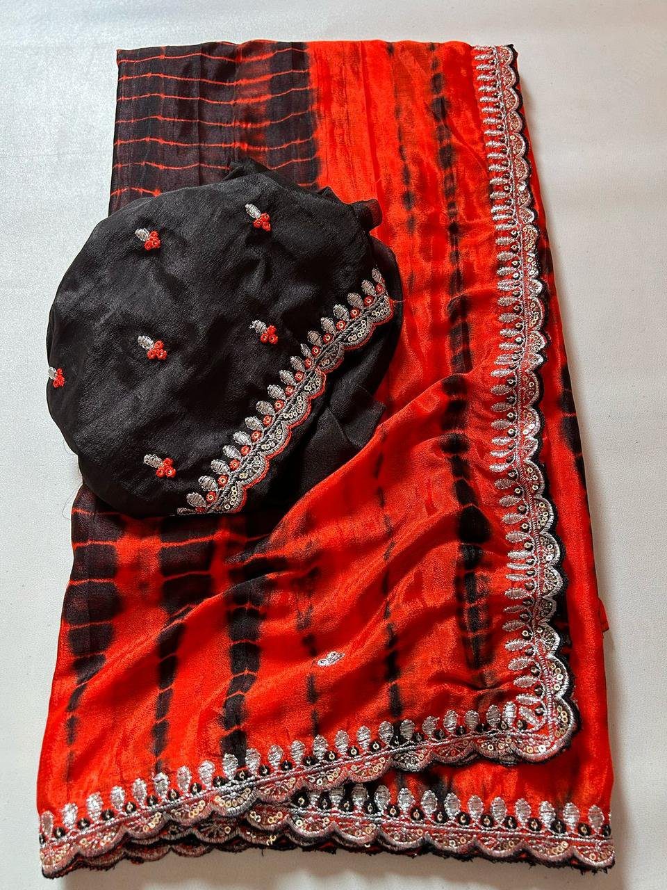 Soft Chinnon Saree with scallop Border