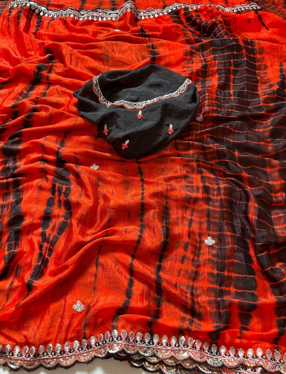 Soft Chinnon Saree with scallop Border