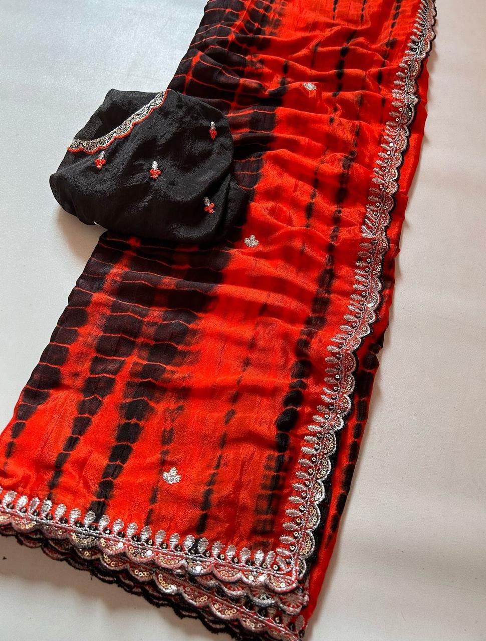 Soft Chinnon Saree with scallop Border