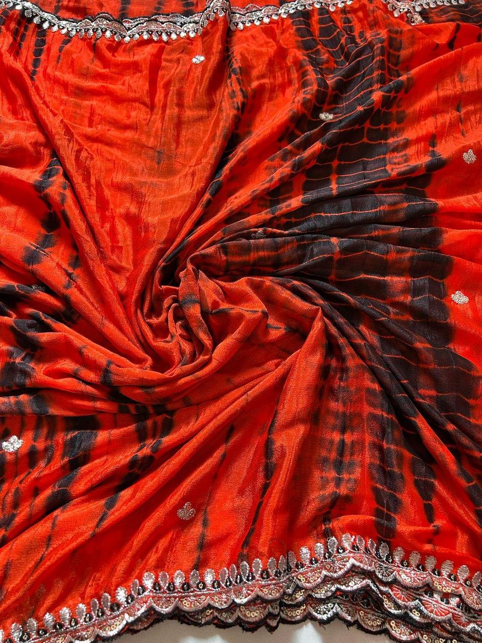 Soft Chinnon Saree with scallop Border