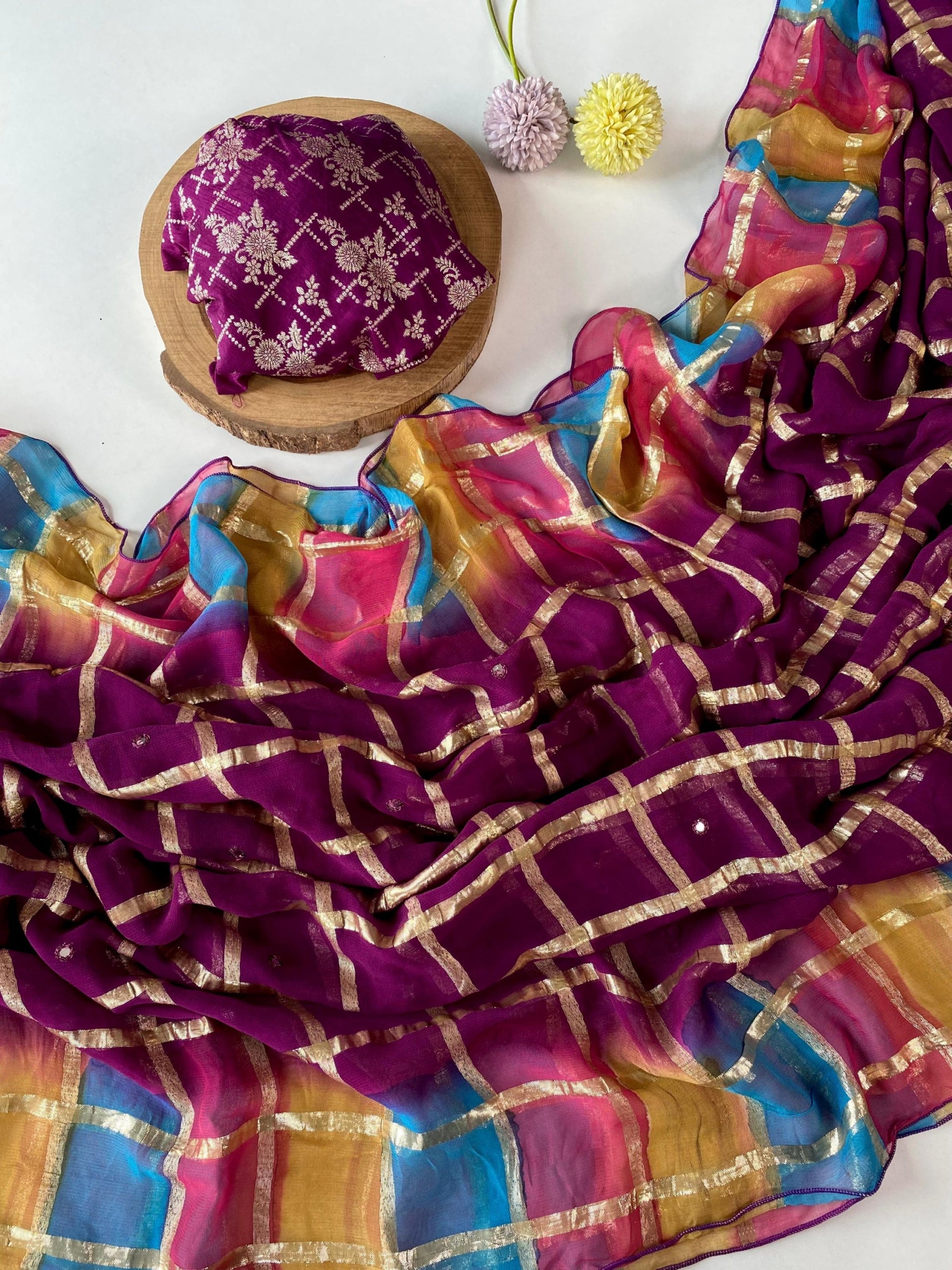 Viscose Georgette Checks Saree