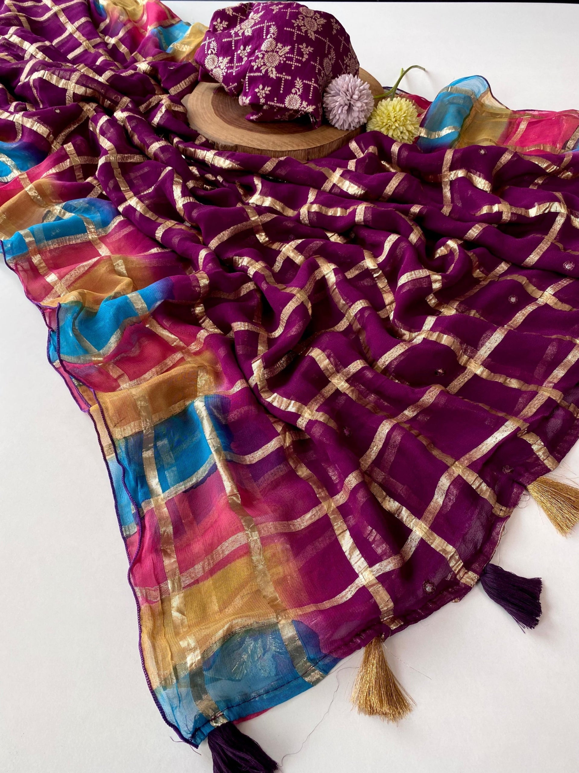 Viscose Georgette Checks Saree