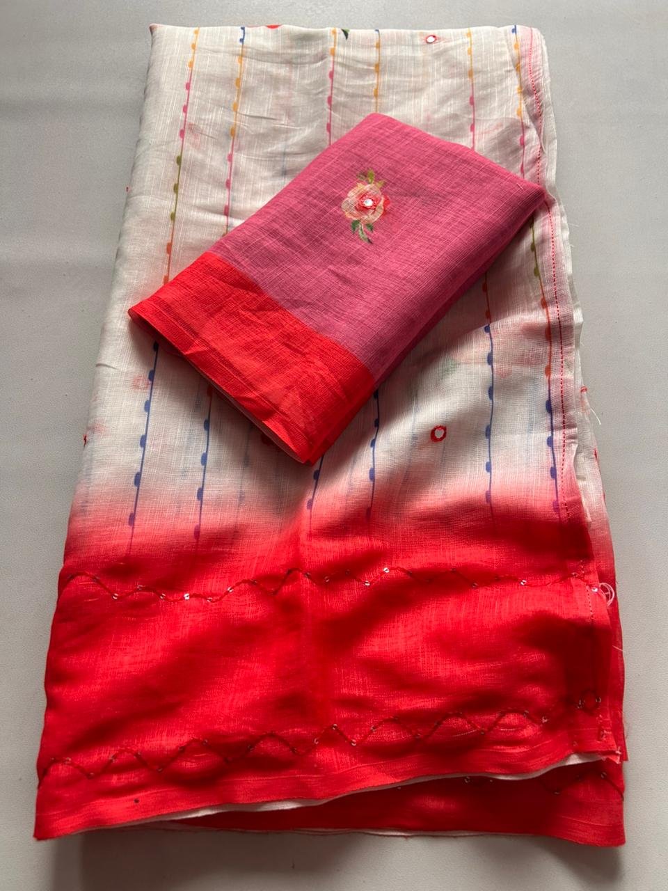 Gadwal Lenin Saree with kantha work
