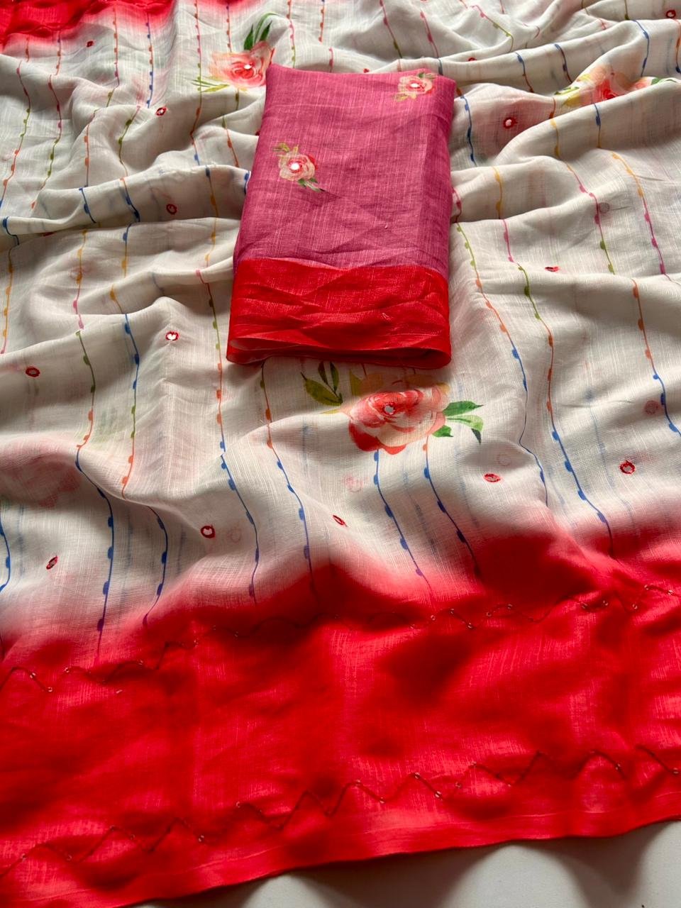 Gadwal Lenin Saree with kantha work