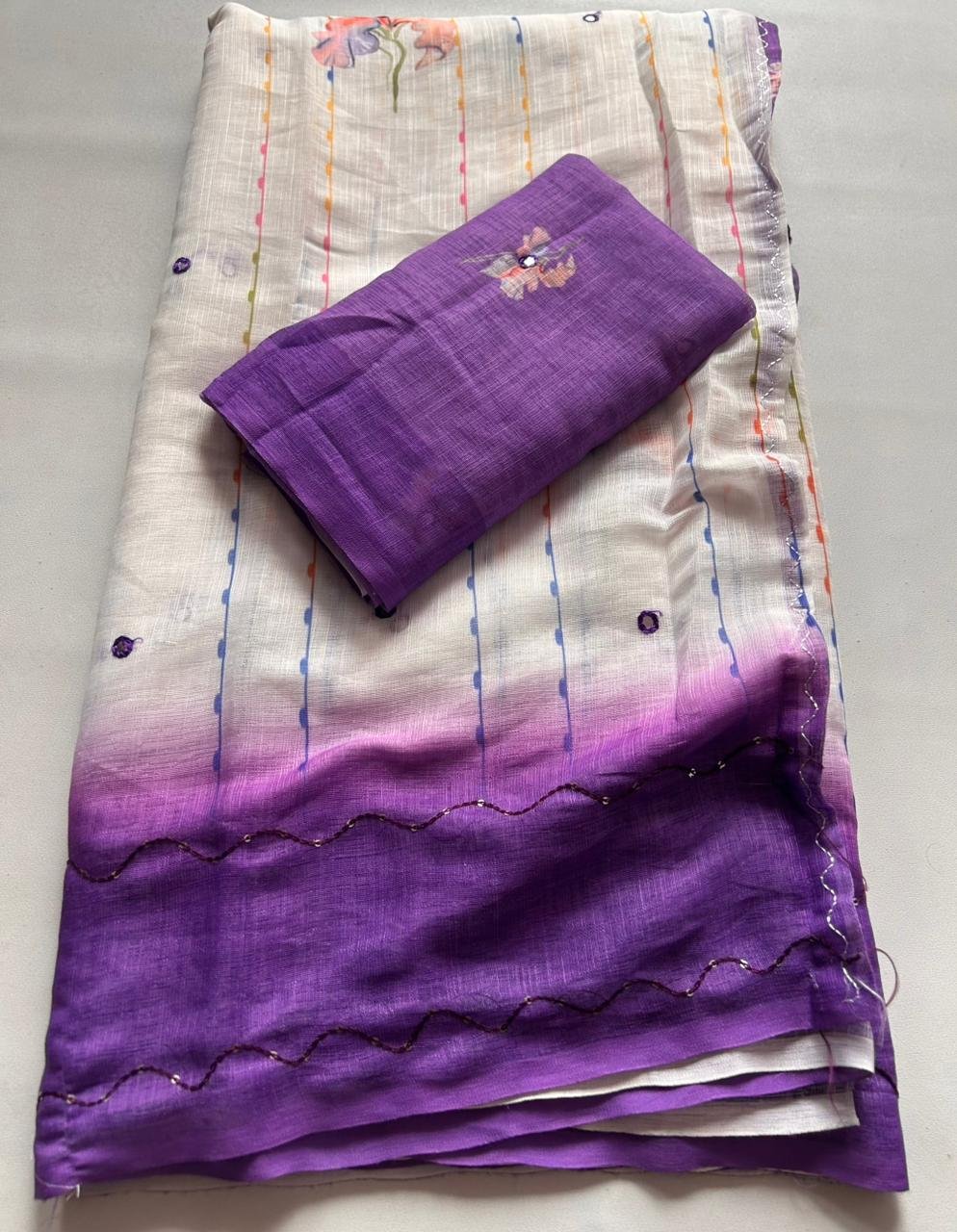 Gadwal Lenin Saree with kantha work