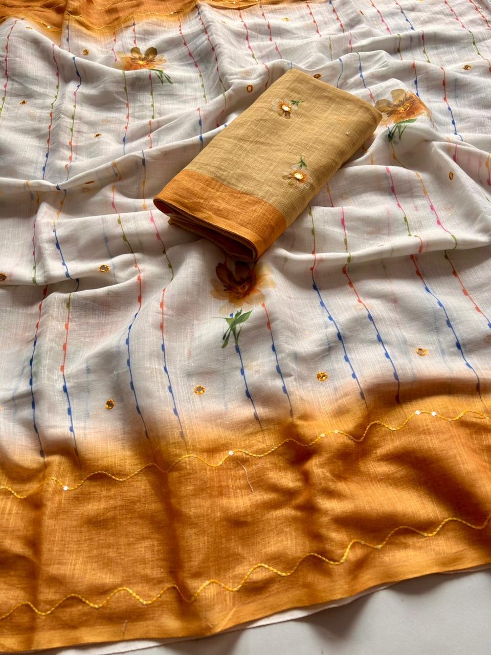Gadwal Lenin Saree with kantha work