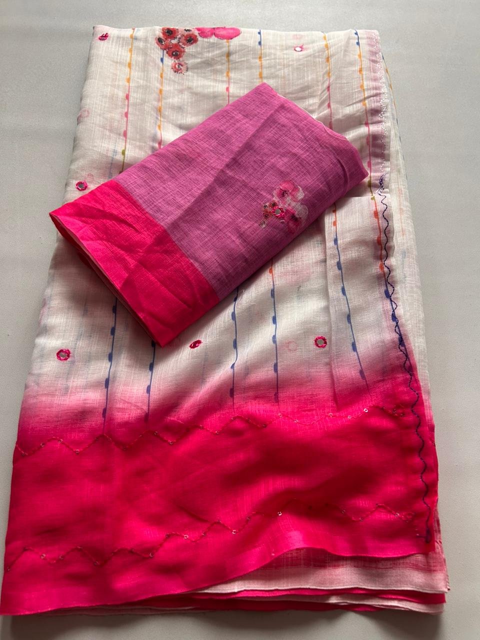 Gadwal Lenin Saree with kantha work