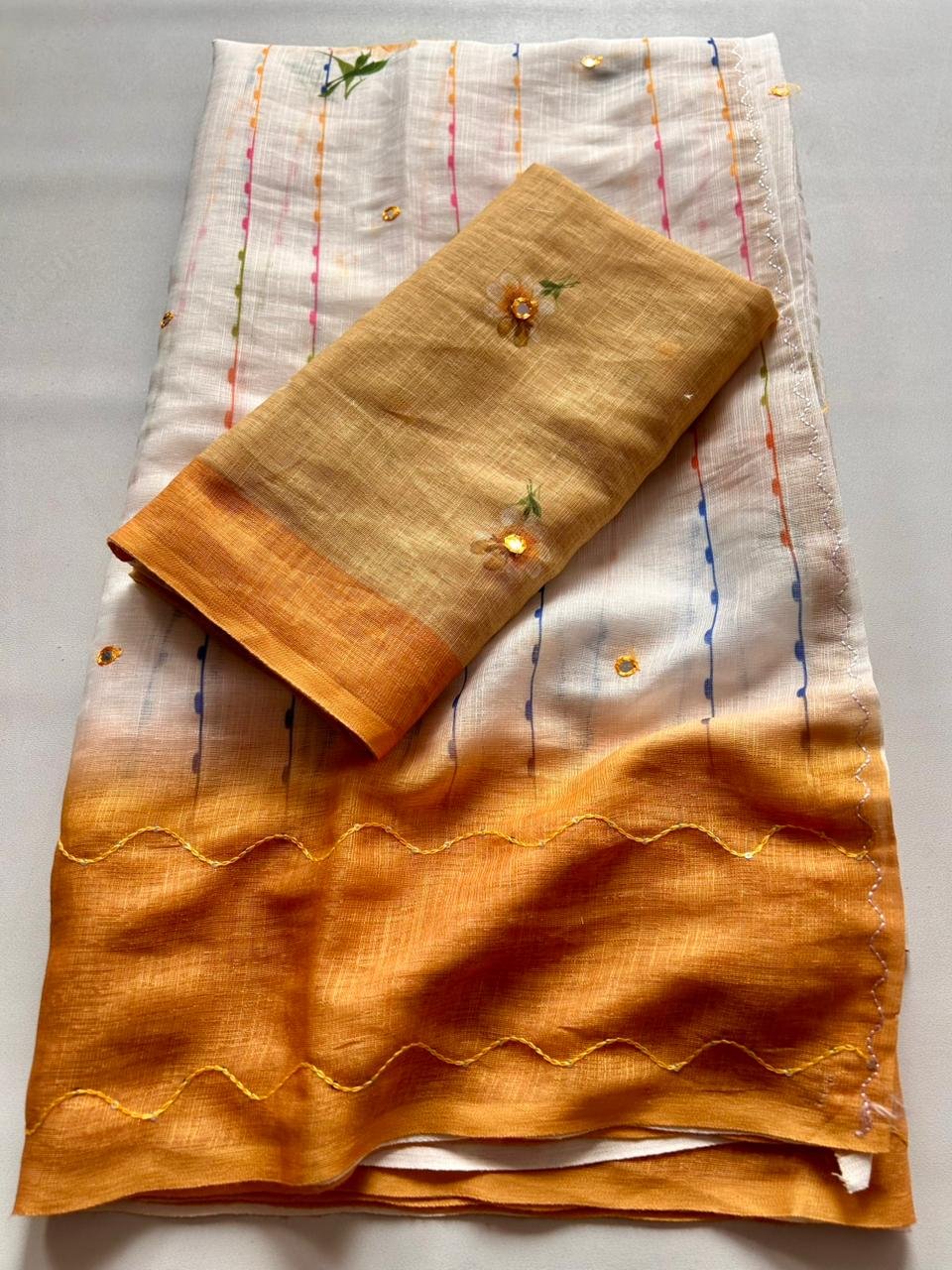 Gadwal Lenin Saree with kantha work