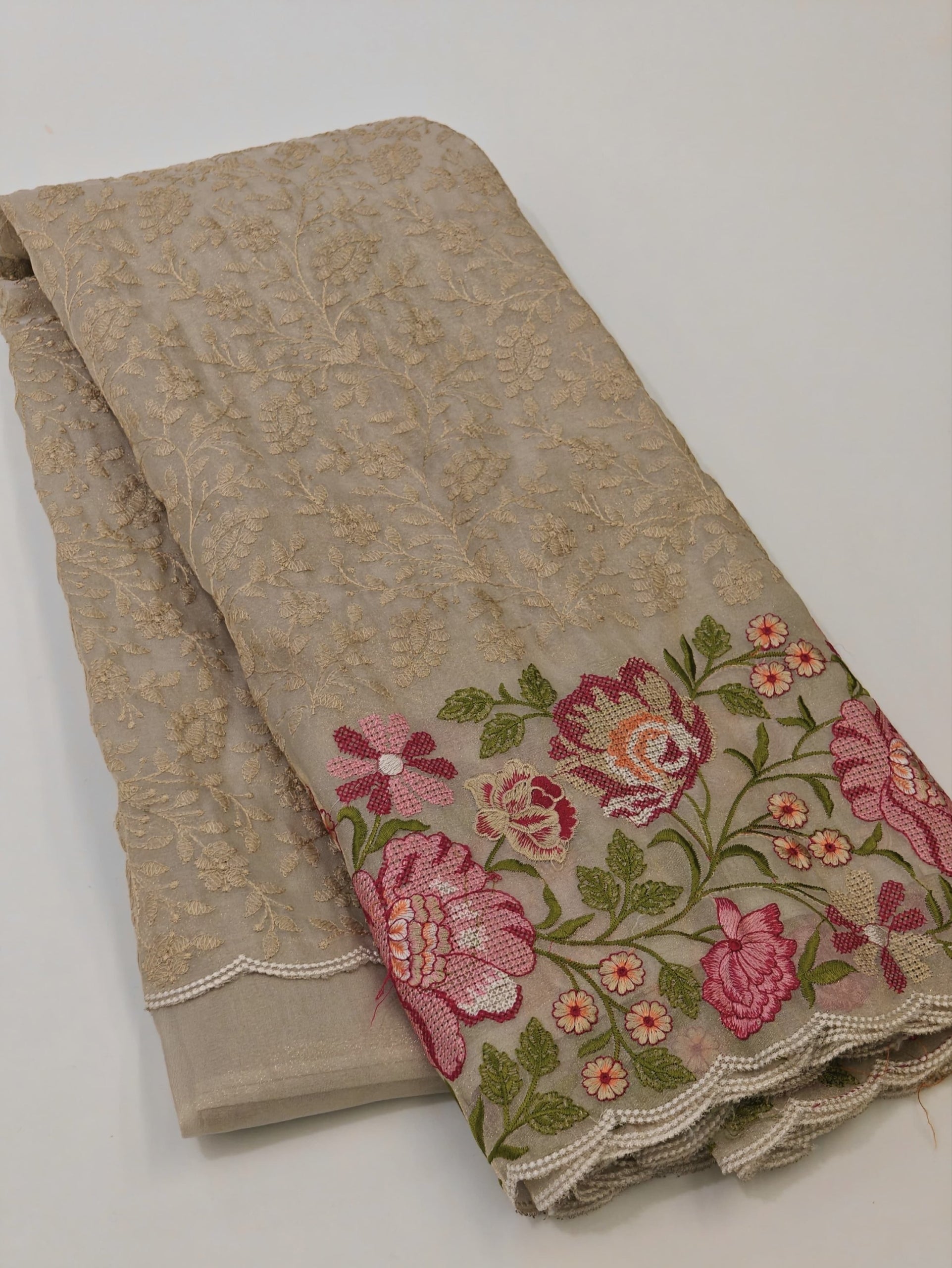 Pure zari tissue saree with embroidery