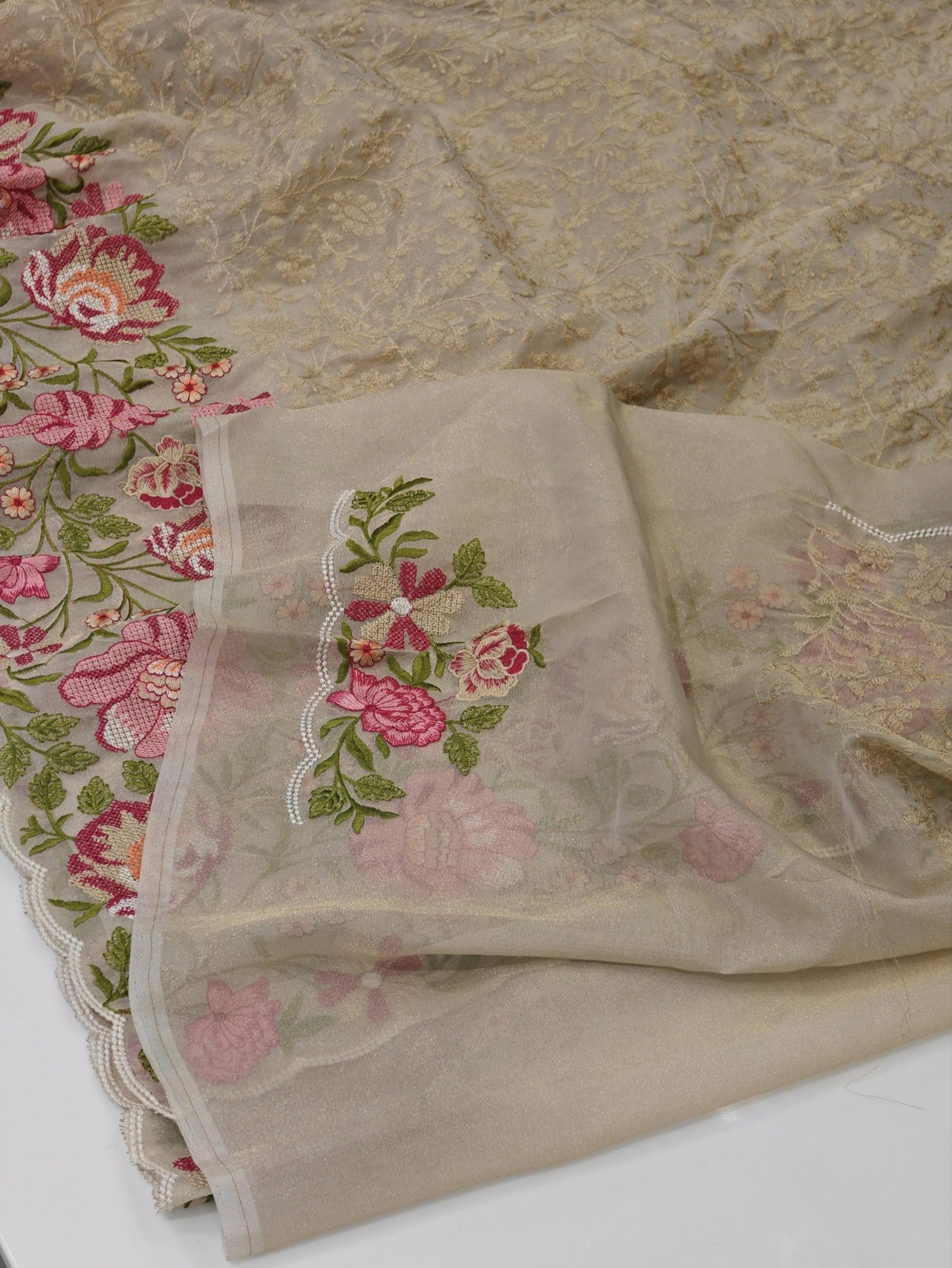 Pure zari tissue saree with embroidery