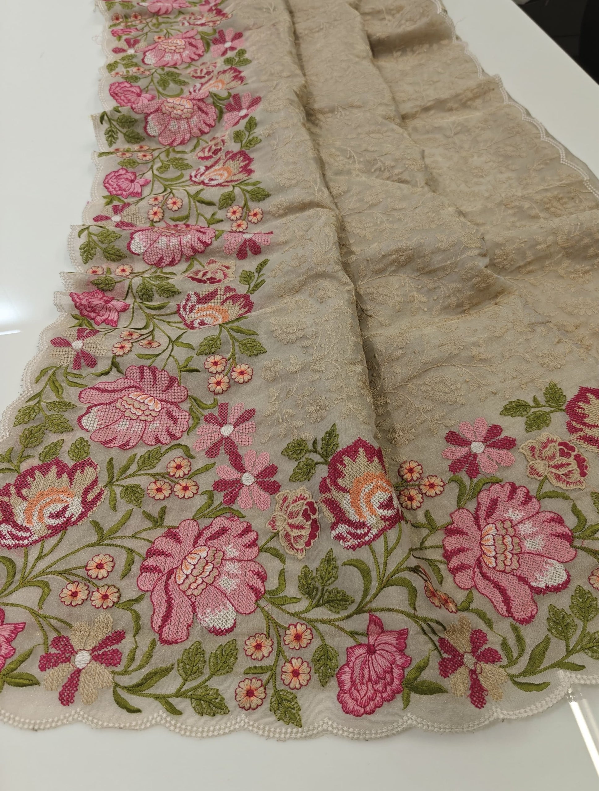 Pure zari tissue saree with embroidery