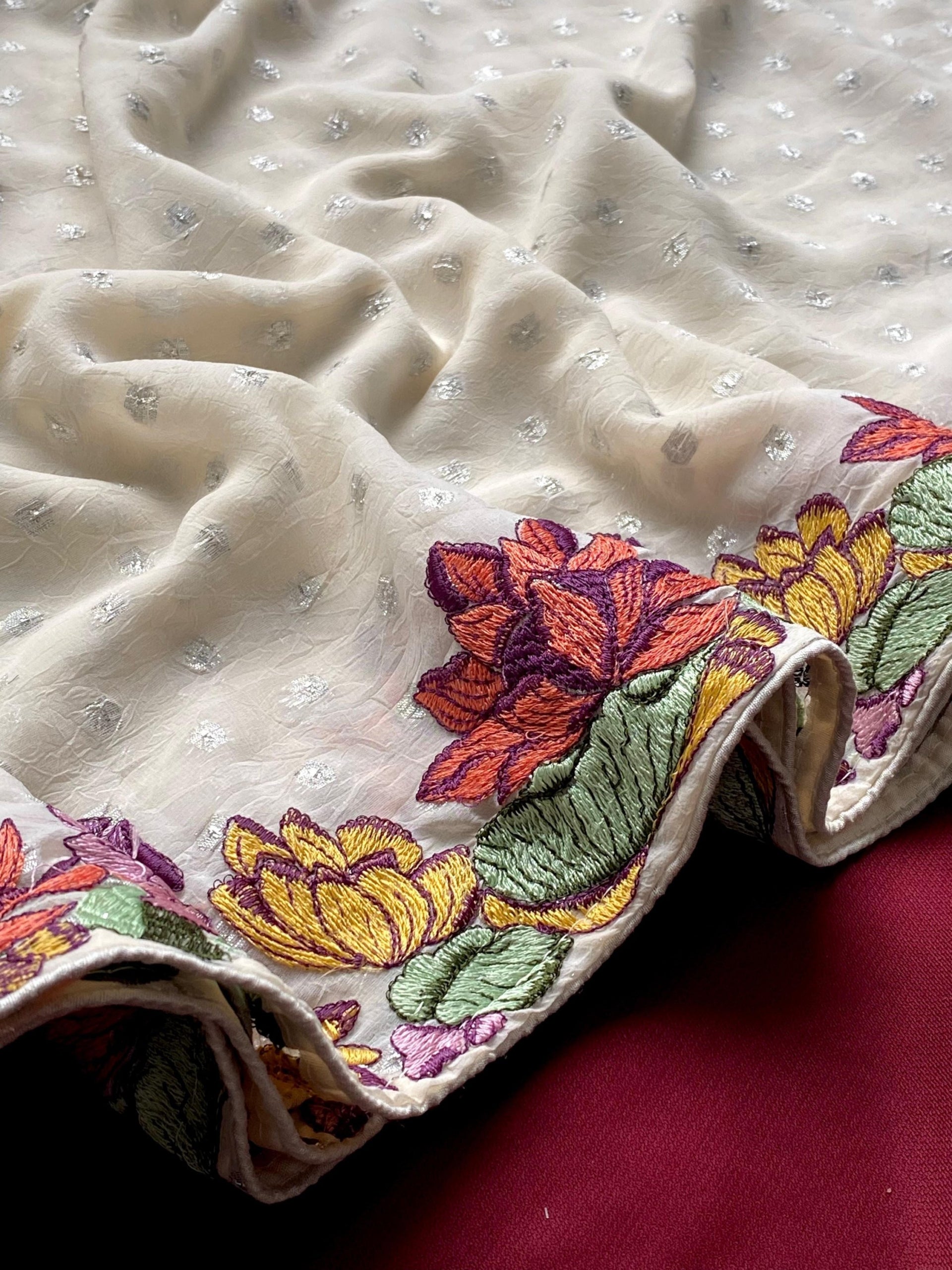 Pure Georgette saree with floral embroidery work