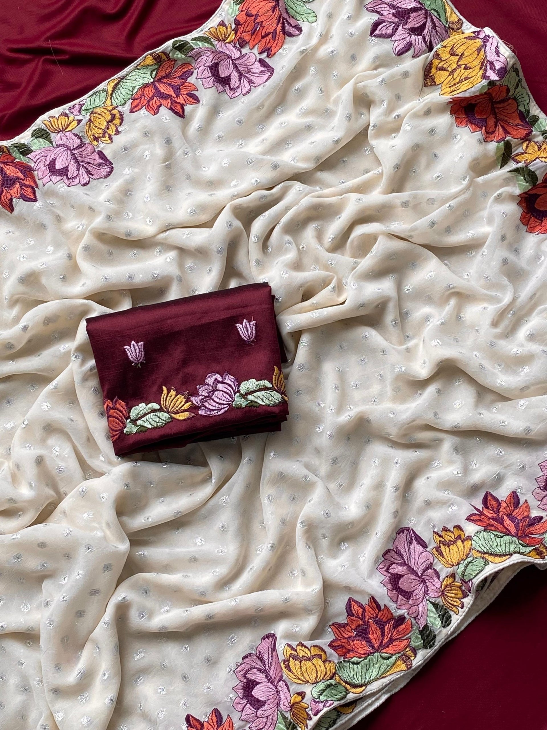 Pure Georgette saree with floral embroidery work