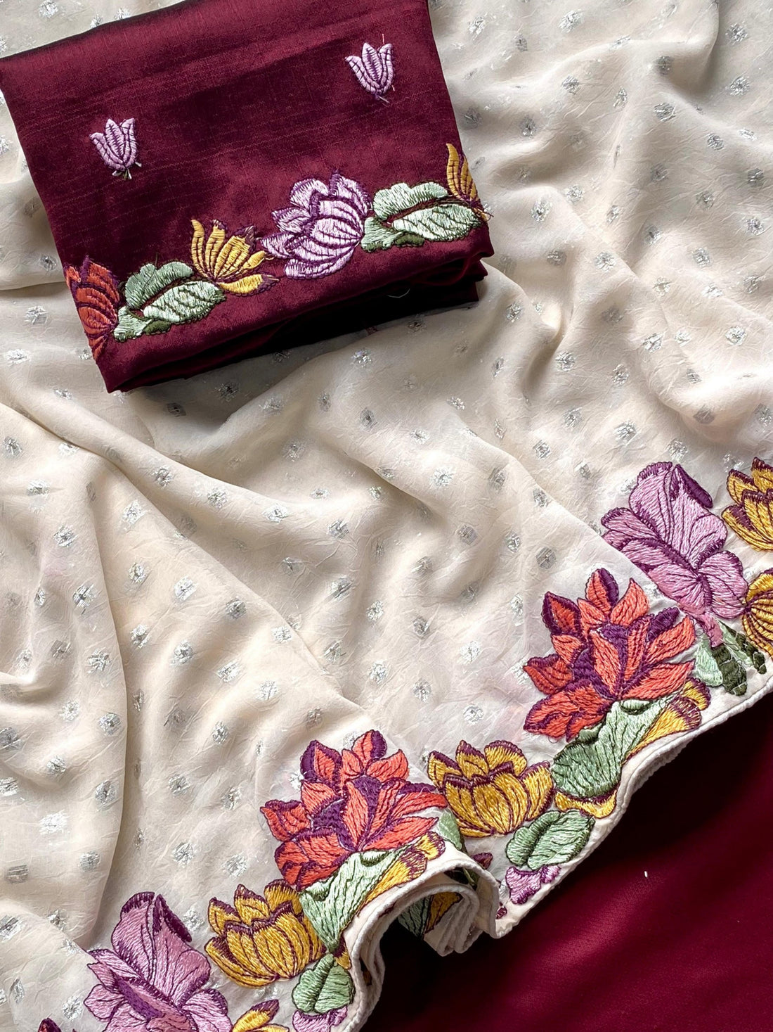 Pure Georgette saree with floral embroidery work
